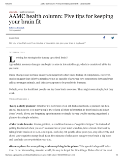 The Capital 10/4/15: AAMC health column: Five tips for keeping your