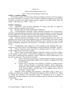 Article 4A - North Carolina Pharmacy Practice Act.