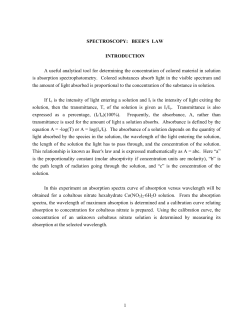 SPECTROSCOPY: BEER`S LAW INTRODUCTION A useful