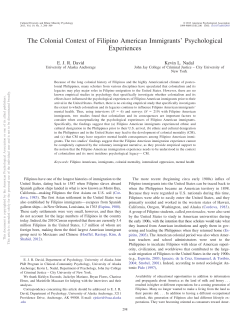 The Colonial Context of Filipino American Immigrants` Psychological
