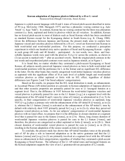 Korean adaptation of Japanese plosives followed by a H or L vowel