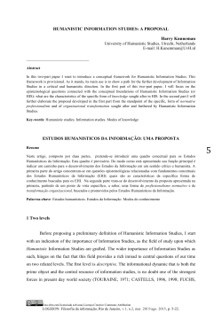 HUMANISTIC INFORMATION STUDIES: A PROPOSAL Harry