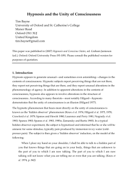 Hypnosis and the Unity of Consciousness