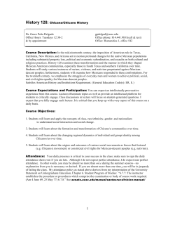 History 128: Chicana/Chicano History Dr. Grace Pe&ntilde;a Delgado