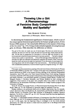 Throwing like a girl: A phenomenology of feminine body