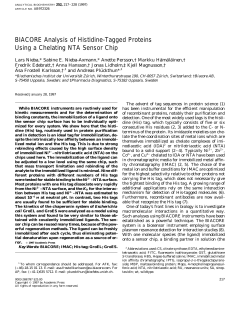 BIACORE Analysis of Histidine-Tagged Proteins Using