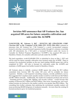 Invictus MD announce that AB Ventures Inc. has acquired 100 acres