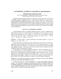 PALINDROMIC NUMBERS IN ARITHMETIC PROGRESSIONS