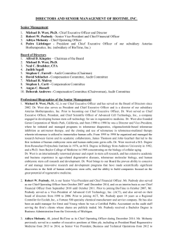 DIRECTORS AND SENIOR MANAGEMENT OF BIOTIME, INC.