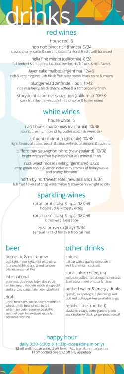 red wines white wines sparkling wines beer other drinks