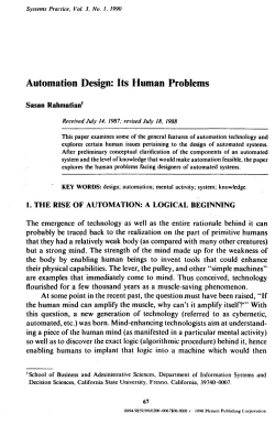 Automation Design: Its Human Problems