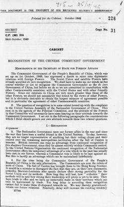 22 Printed for the Cabinet. October 1949 T 14tth October, 1949