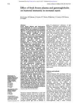 Effect of fresh frozen plasma and gammaglobulin on humoral