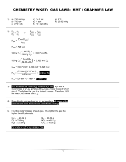 CHEMISTRY WKST: GAS LAWS: KMT / GRAHAM`S LAW