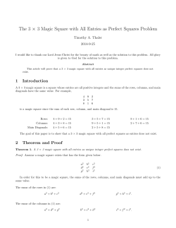 The 3 &times; 3 Magic Square with All Entries as Perfect Squares Problem