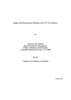 Supply and Demand Issues Relating to the ACT Taxi Industry by