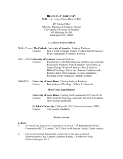 Curriculum Vitae - School of Theology and Religious Studies