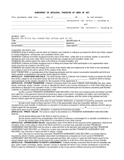 AGREEMENT OF ORIGINAL TRANSFER OF WORK OF ART Title