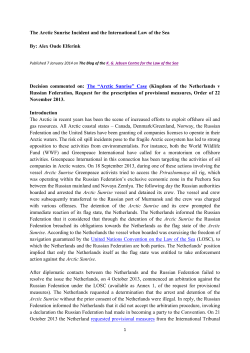 The Arctic Sunrise Incident and the International Law of the Sea