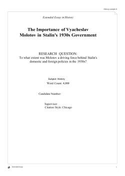 The Importance of Vyacheslav Molotov in Stalin`s 1930s Government
