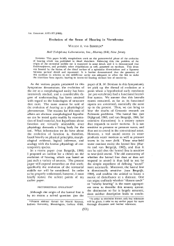 Evolution of the Sense of Hearing in Vertebrates Bell Telephone
