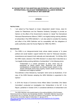 legal Opinion - Free Speech on Israel