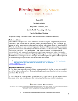 English 11 Curriculum Guide August 14 - October 9, 2014