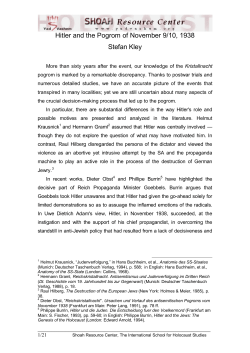 Hitler and the Pogrom of November 9/10, 1938 Stefan