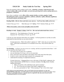 ESLR 320 Study Guide for Test One Spring 2014