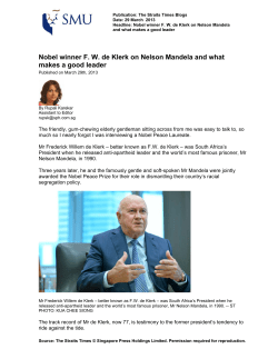 Nobel winner F. W. de Klerk on Nelson Mandela and what makes a