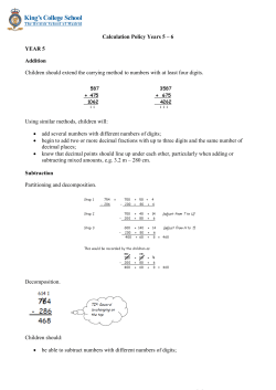 Calculation Policy Years 5 &ndash; 6 YEAR 5 Addition Children should