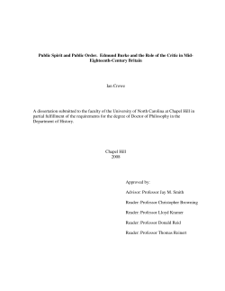 Public Spirit and Public Order. Edmund Burke and the Role of the