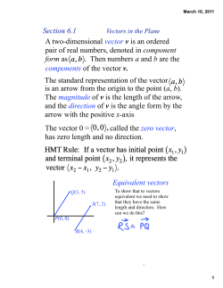The vector 0 = called the zero vector, has zero length and no direction.