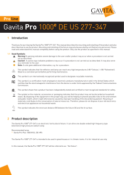 Gavita 1000w E-Series 277-347v Operating Manual