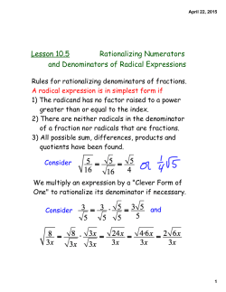 Lesson 10.5 Rationalizing Numerators and Denominators of