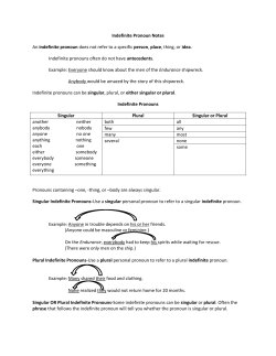 Indefinite Pronoun Notes An indefinite pronoun does not refer to a