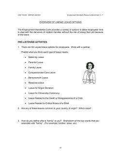 UNIT FOUR: UNPAID LEAVES Employment Standards Resource