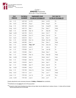 PAY PERIOD PAYROLL NUMBER TIMESHEETS DUE 10 AM AT 25