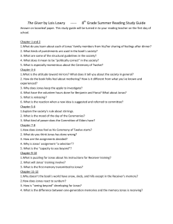 The Giver by Lois Lowry ----- 8 Grade Summer Reading Study Guide