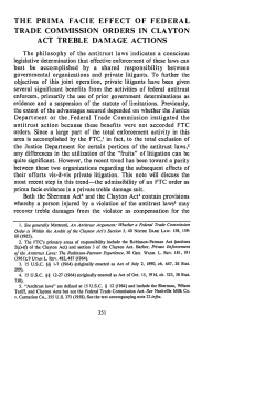 The Prima Facie Effect of Federal Trade Commission Orders in