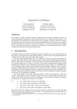 Imperatives in Dialogue Alex Lascarides Division of Informatics