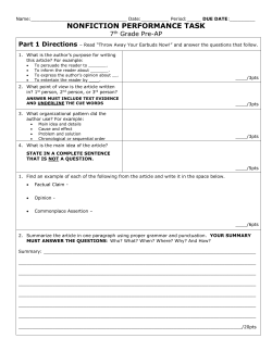 NONFICTION PERFORMANCE TASK