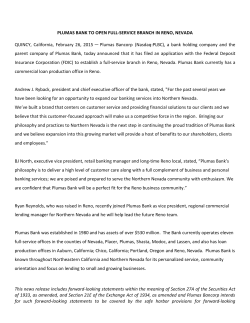Plumas Bank to Open Full-Service Branch in Reno, Nevada