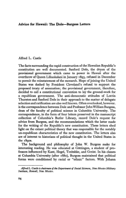 Advice for Hawaii: The Dole&mdash;Burgess Letters Alfred L