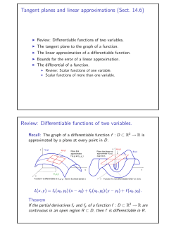 Tangent planes and linear approximations (Sect. 14.6) Review