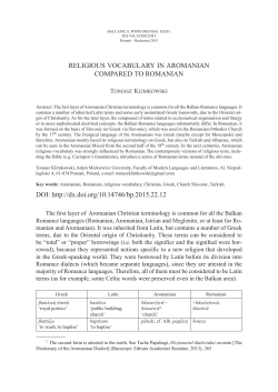 RELIGIOUS VOCABULARY IN AROMANIAN COMPARED TO