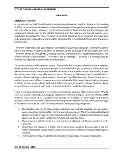 CITY OF OXNARD HAZARDS &ndash; TERRORISM City of Oxnard&ndash; 2016