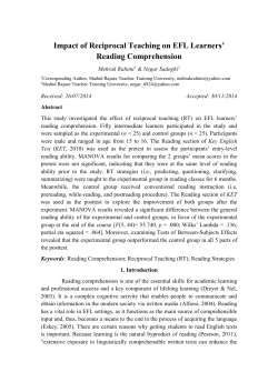 Impact of Reciprocal Teaching on EFL Learners` Reading