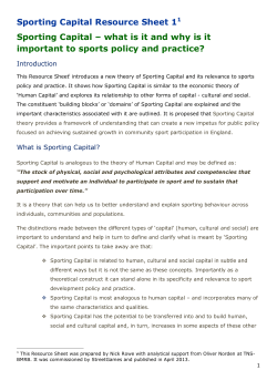 Sporting Capital Resource Sheet 11 Sporting Capital – what is it and
