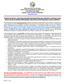 Sales and Use Tax Division North Carolina Department of Revenue